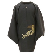 Vintage Japanese Kimono Haori Jacket Black Silk Goshoguruma uu2339b