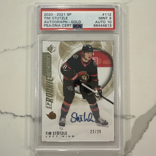 2020-2021 SP ROOKIE AUTHENTICS Tim Stutzle  Gold Rookie Auto 22/25 PSA 9 