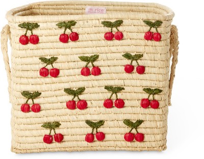 Rice by Rice Raffia Square Basket With Small Cherries All Over Em Größe Standard