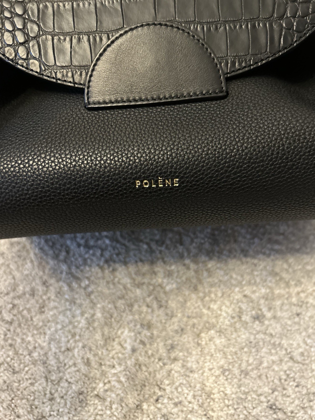 Polène Numero Un Black Leather Croc Handbag Crossbody Purse