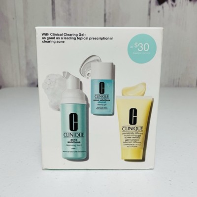 Clinique Acne Solutions 3 Piece Set Acne Cleansing Foam Clearing Gel