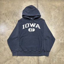 Vintage Champion Hoodie Small Navy Reverse Weave Warm Up Sweatshirt Iowa Y2K