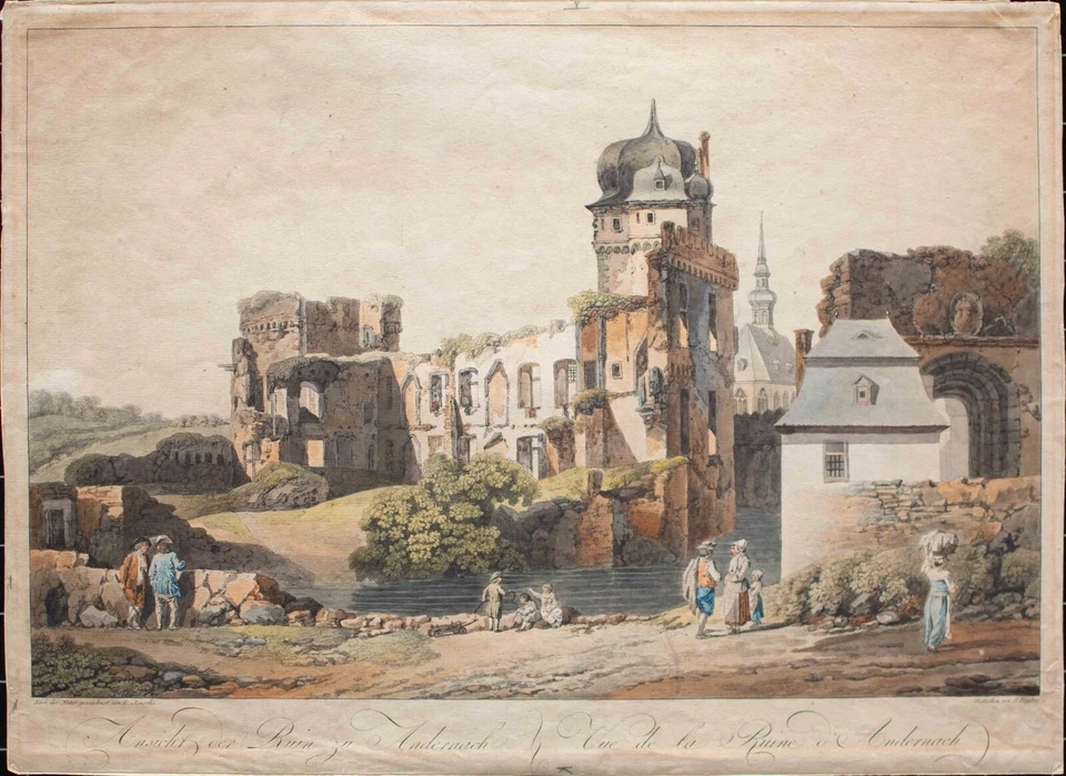 Laurenz Janscha nach Andernach Burgruine Johann Ziegler color Radierung um 1790 - Bild 2 von 4