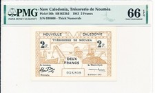 Tresorerie de Noumea New Caledonia 2 Francs 1943 S/no 0x8808 PMG  66EPQ