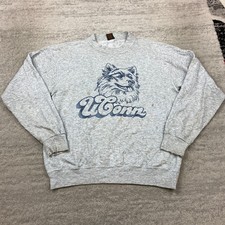 VTG UConn Huskies Sweatshirt XL Gray Blue Script Weave Connecticut Logo 70s 80s