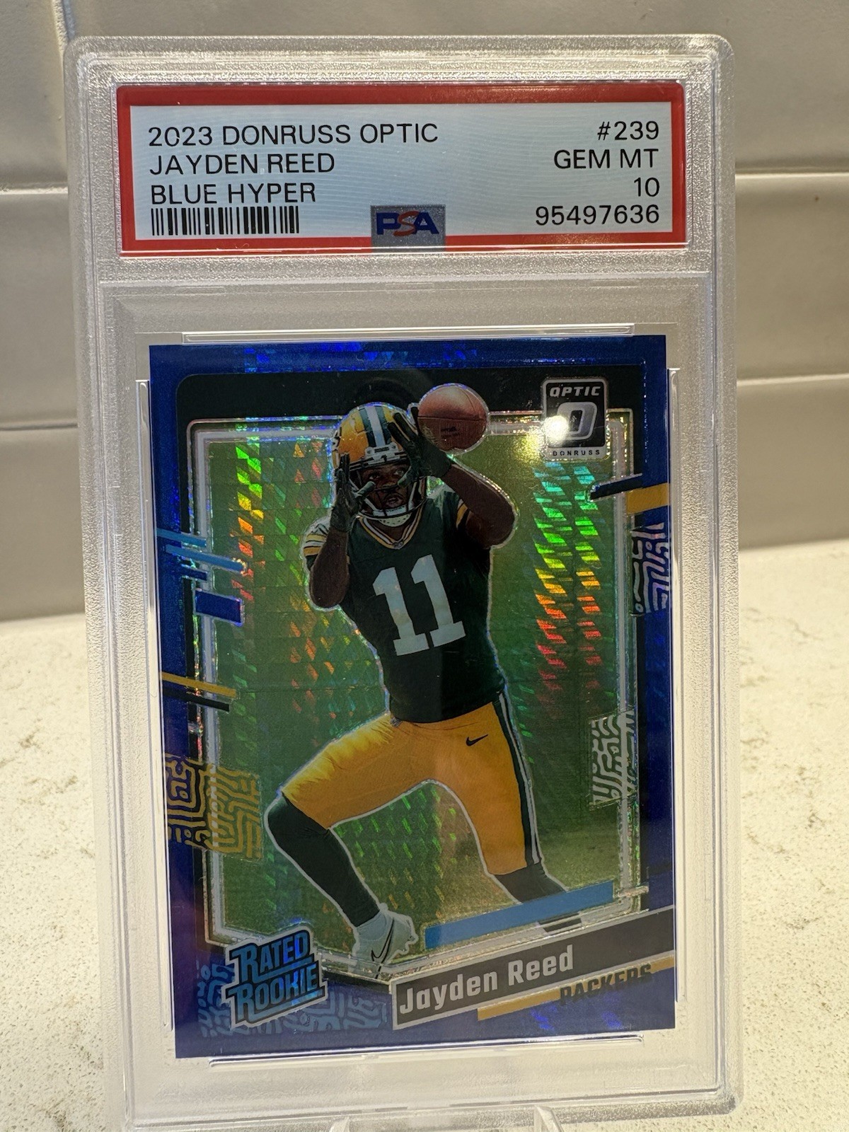 2023 Panini Donruss Optic - Rated Rookie Jayden Reed #239 Blue Hyper Prizm (RC)