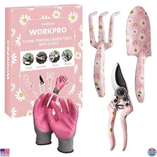 4PCS Heavy Duty Aluminum Garden Tool Set with Box, Trowel, Rake, Pruner, Gloves