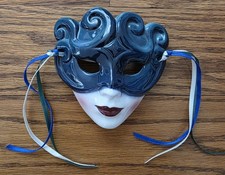 Vintage Clay Art Mask Lady in Cat Mask / Mardi Gras 1992 w/sticker