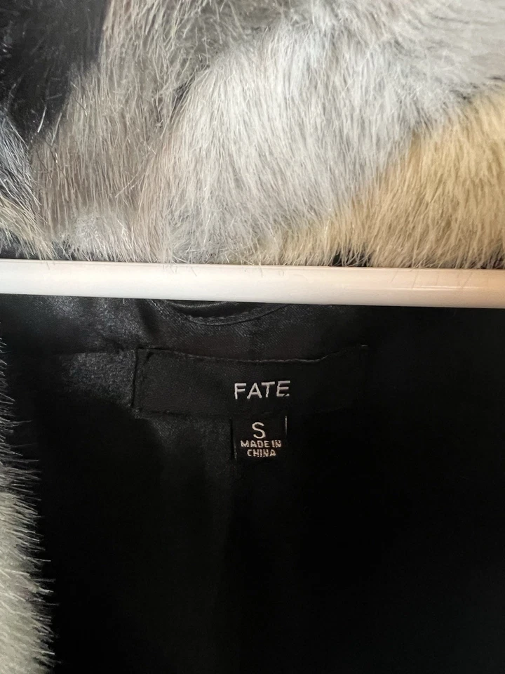 Abrigo corto Fate Vintage piel sintética retazos chaqueta para mujer S bolsillos pequeños ganchos Foto 2 de 3