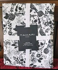 Tahari Home Halloween Skulls Crow Roses Gothic Tablecloth & Skull Pillow Cases