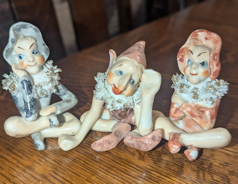 Lot of 3 Vintage Mid Century 3" Elves Pixies Spaghetti Collar Japan