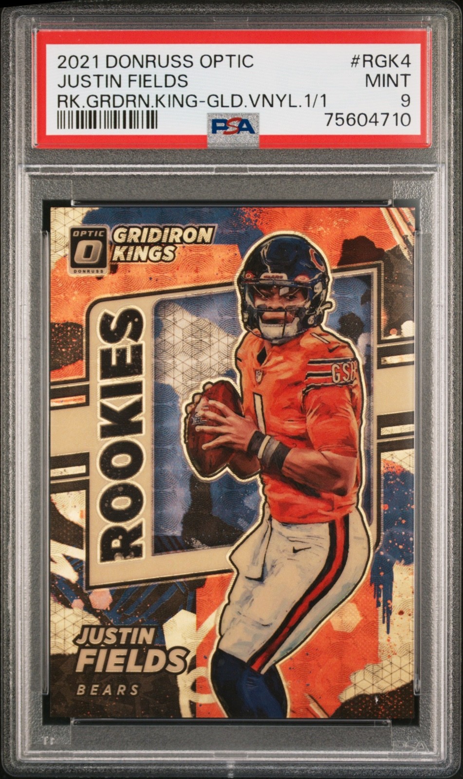 2021 Donruss Optic 1/1 JUSTIN FIELDS Rookie Gold Vinyl Gridiron Kings PSA 9