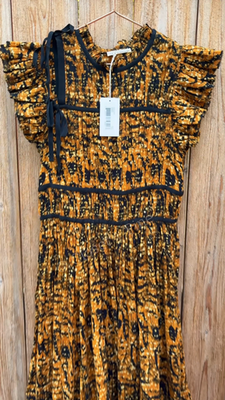 Ulla Johnson Amari Midi Dress Marigold Size 0 NWT Orange Black Ruffle | eBay