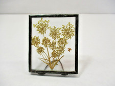 Tiny Dried Pressed Flowers Picture Leaded Frame Vintage Clear Square w Stand '97
