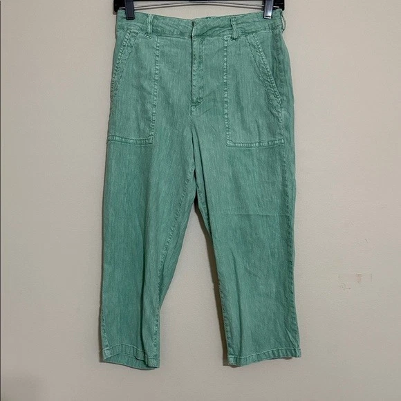 KUT casual pant women 6 green capris straight vacation beach LINEN casual boho