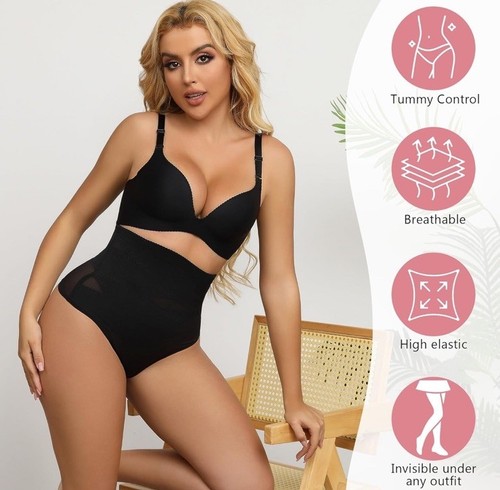 Women’s Thong Shapewear Tummy Control High Waist Panties Body Shaper Med Black - Picture 2 of 6
