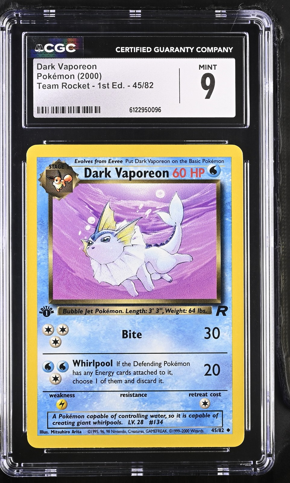 CGC 9 MINT Dark Vaporeon 2000 Team Rocket 1st Edition 45/82 Pokemon Card