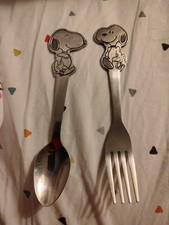 Vintage Snoopy Stainless Steel Child  s Fork And Spoon