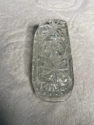 Vintage Anchor Hocking Star of David Crystal Glass Covered Butter Dish