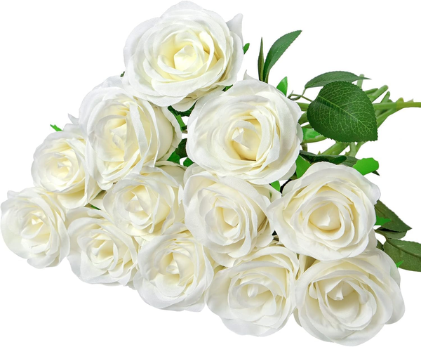 12 StüCk KüNstliche Rosen KüNstliche Blumen WeißE Rosen-image