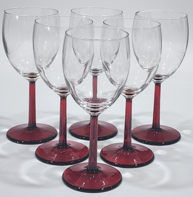Clear Glass Ruby Red Stems Wine Water Glasses 7 1/4'' Set of 6
