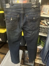 True Religion Men Jeans 33x32 Ricky Relaxed Straight Fit Flap Pocket Embroidered