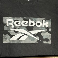 Reebok T-Shirt Mens Size XL Black Camo Box Logo Graphic Short Sleeve Casual Fair