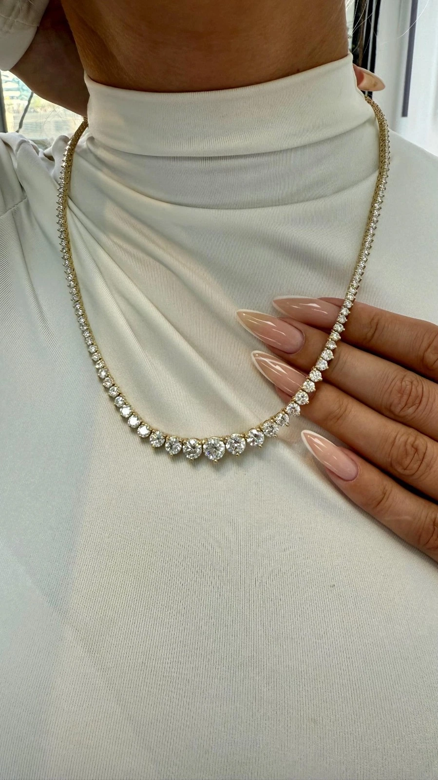 22.15ct E VVS Graduated Lab Diamond Tennis Necklace 14k Gold Luxury Chain