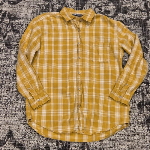 The North Face Womens Lightweight Flannel Shirt Sz S Yellow Plaid Cotton Blend