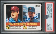 1984 Topps Tiffany #136 S. Calrton & J. Morris Auto PSA/DNA PSA 8 Autograde 9