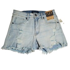 NWT Aero Super High Rise Midi Shorts 3 Light Wash Denim Size 4 Distressed Rips