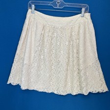 Francesca  s Collections Ivory Lace Lined Skirt Size M A-Line Side Zip Pockets