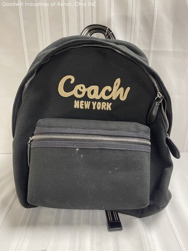 Coach Black Canvas Script Logo Backpack COA