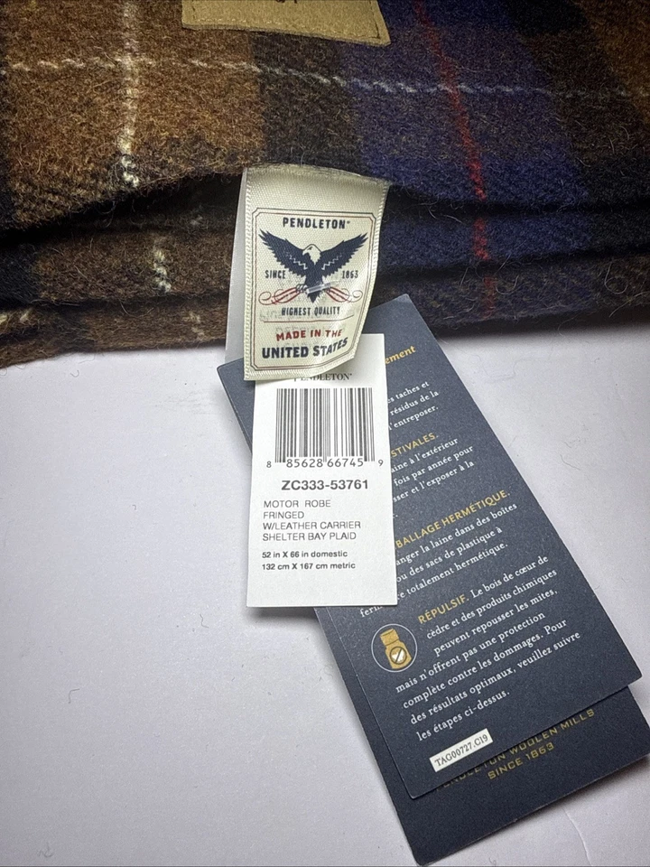 Pendleton Brown Blue Plaid Wool Blanket New With Tags - Image 3 of 4