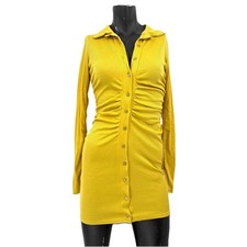 Pretty Little Thing Chartreuse Bodycon Button Dress Womans Size 4 NWT Ruched ￼