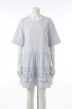Ganni Stripe Cotton Mini Dress Egret