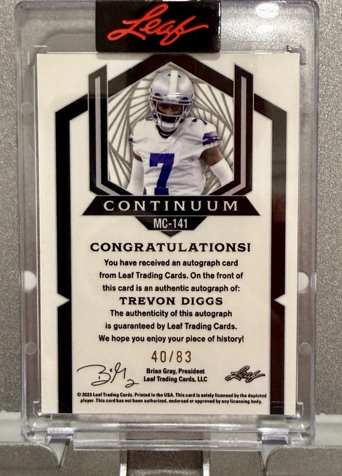 NFL DALLAS COWBOYS TREVON DIGGS Leaf Auto Continuum #40/83 Limited Run 2023 - Image 3 of 3