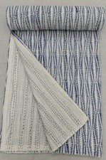 Indian Quilt King Size Cotton Kantha Throw Block Print Handmade Bedspread