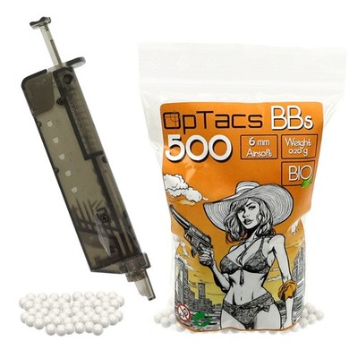 SET Softair Kugeln OpTacs Supreme BIO BBs 0,20 g 500 Stk. + Speedloader für 110