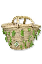 Bolso canasta tejido rafia beige verde Tory Burch para mujer con cuentas de esmalte TB-207