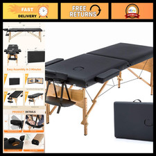 Portable Folding Massage Table 24" Wide, Black - Adjustable Height, Lightweight,