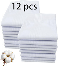 12 Pack Mens White Cotton Handkerchiefs 16x16 Soft Hankies Pocket Square Bulk