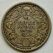 1926 C India British 1/4 Silver Rupee. KM #518