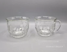 Vintage Set of 2 Etched Leaf Pattern Clear Glass Tea/Coffee Cup With Handle