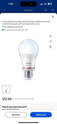 Philips WiZ Smart Wi-Fi LED Light Bulbs   Daylight 5000K   Pack of 4