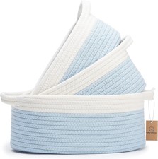 NaturalCozy 3-Piece Oval Storage Basket Set- Cotton Rope Woven Baskets for Stora