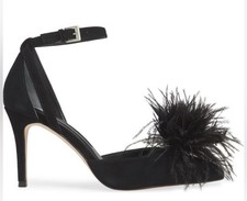 Charles David Violate Black Suede Marabou Feather Ankle Pumps Heels Stiletto
