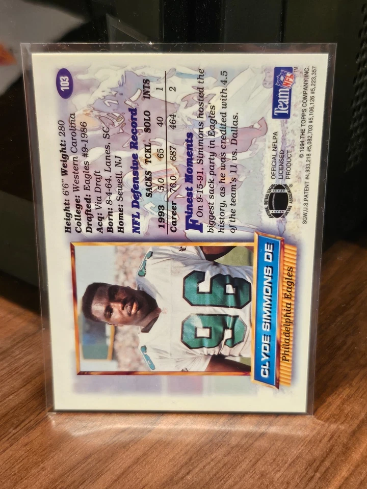 1994 Topps Finest Clyde Simmons #103 Refractor EAGLES - RARE - Image 2 of 2