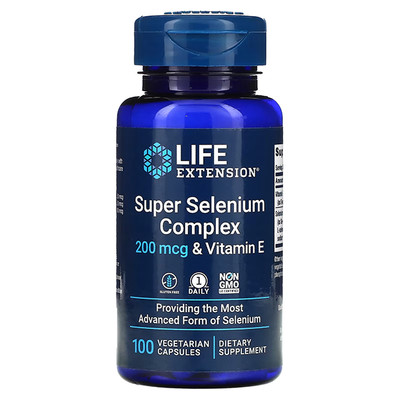 Super Selen-Komplex & Vitamin E 200 mcg 100 vegetarische Kapseln LIFE Extens