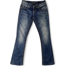 Miss Me Girls Bootcut Blue Denim Jeans Rare Embroidered Beaded Star Back Pockets